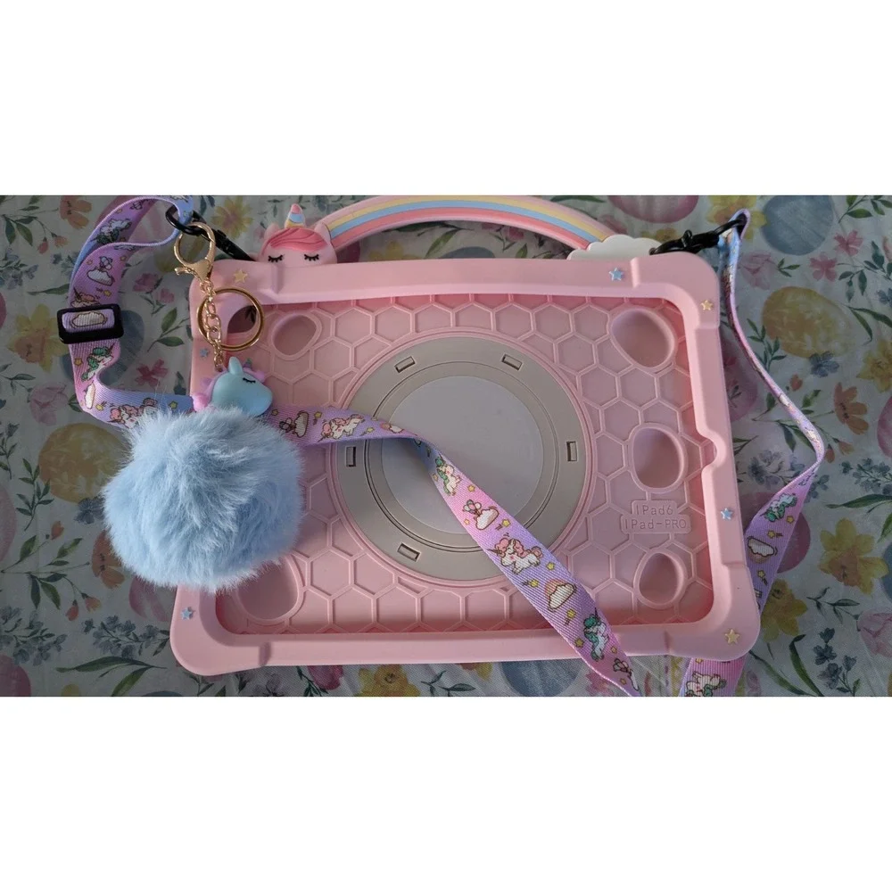Pink Unicorn iPad Case Cover Kids Shockproof Handle Stand w/ Strap‎ Glitter